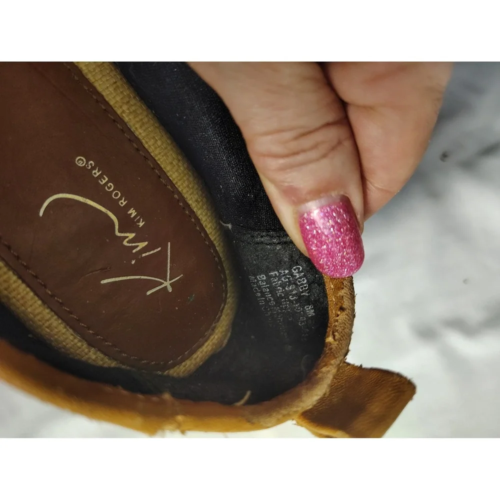 Kim Rogers Gabby Striped Espadrille‎ Flats Black Tan Floral Applique Womens 8M